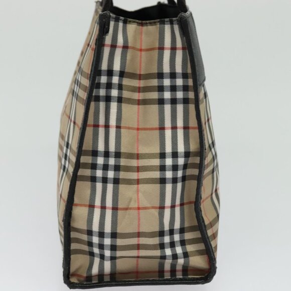 BURBERRY Nova Check Hand Bag Nylon Beige Black Silver Auth - Picture 4 of 16